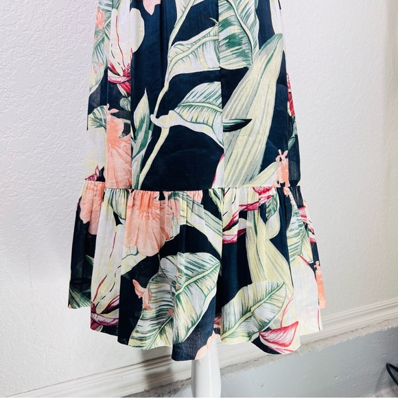 Ann Taylor Island Tropical Floral Navy Sleeveless Cross Back Flair Midi Dress - Picture 11 of 16